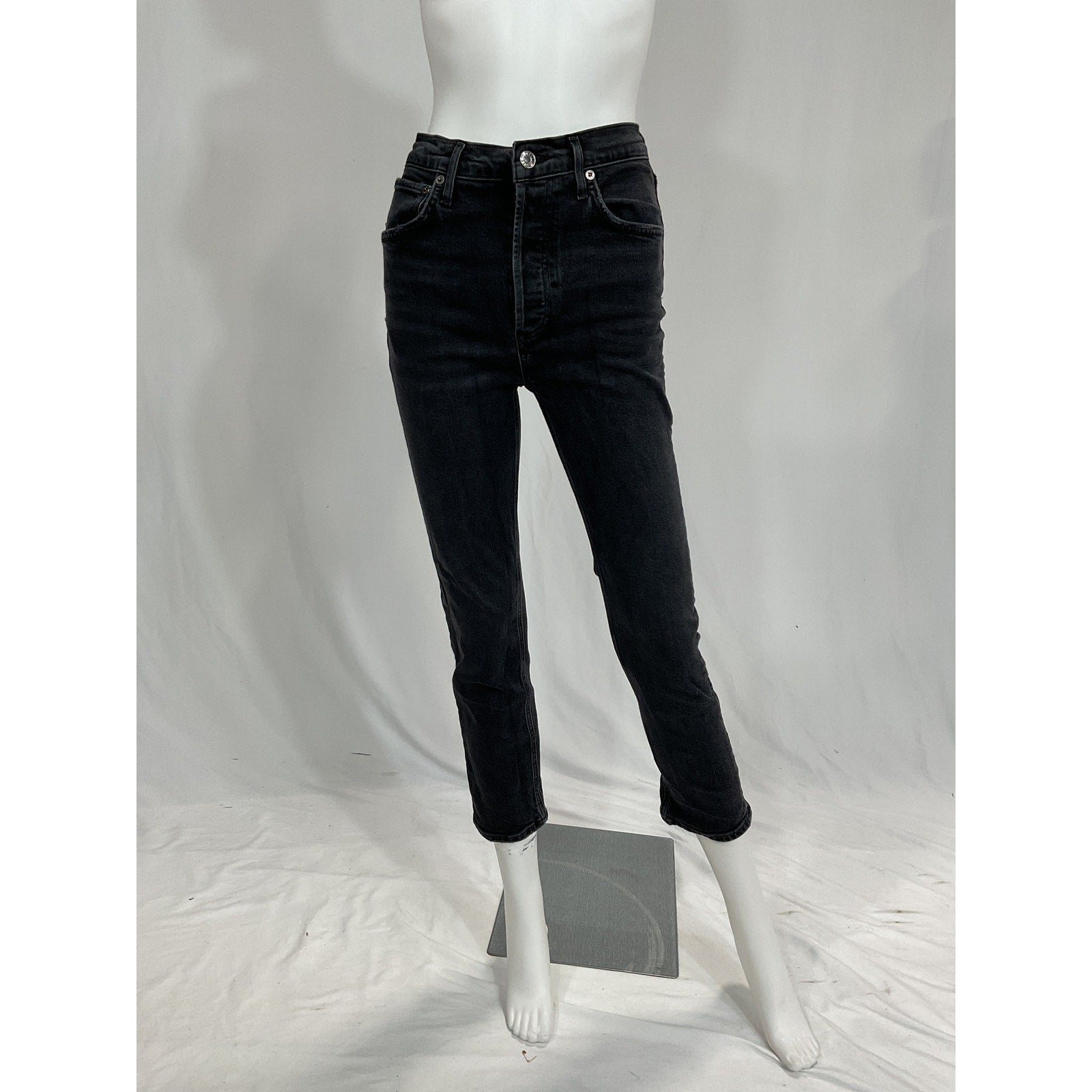 Agolde 'Riley' Black High Rise Straight Crop Denim Jean Size 26