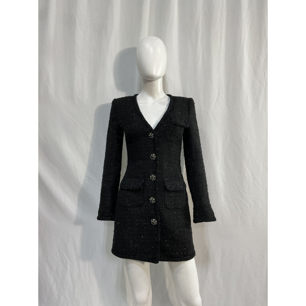 Self-Portrait 'Boucle' Black Polyester Mini Dress Size 2
