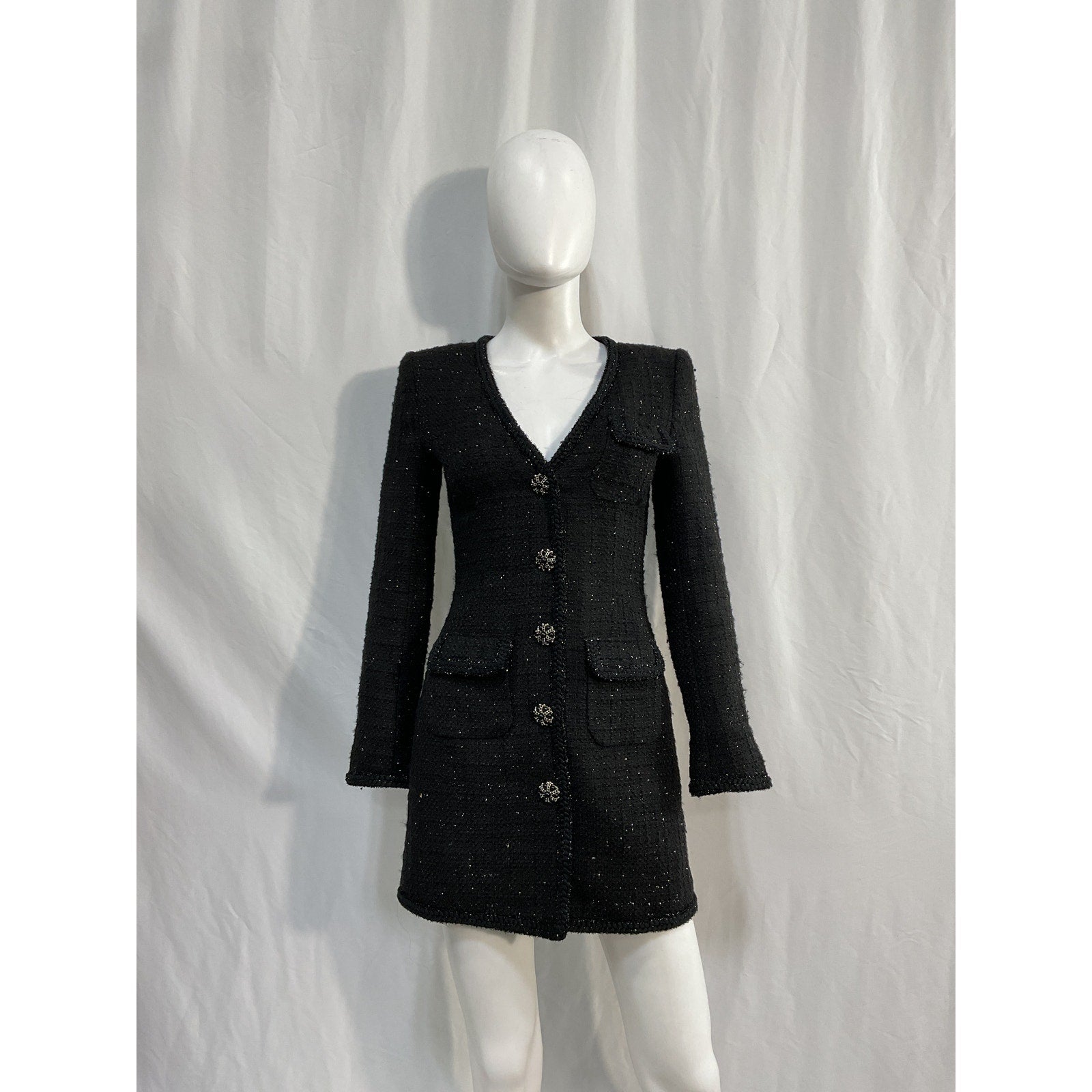 Self-Portrait 'Boucle' Black Polyester Mini Dress Size 2