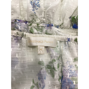 LoveShackFancy Floral Periwinkle Aqua Fifi Blouse Size XS