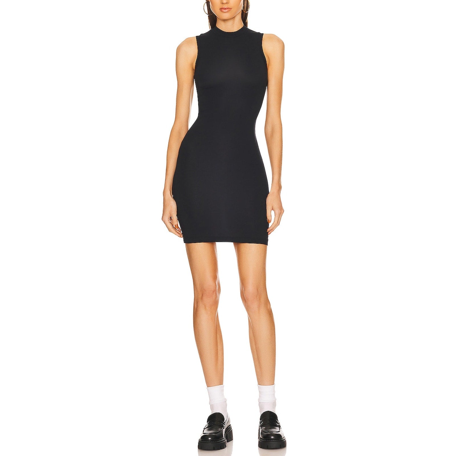 Helsa Jersey Mock Neck Black Cotton Mini Dress Size S
