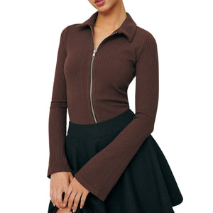 Reformation Ribbed Brown Duke Zip Cardigan Size S