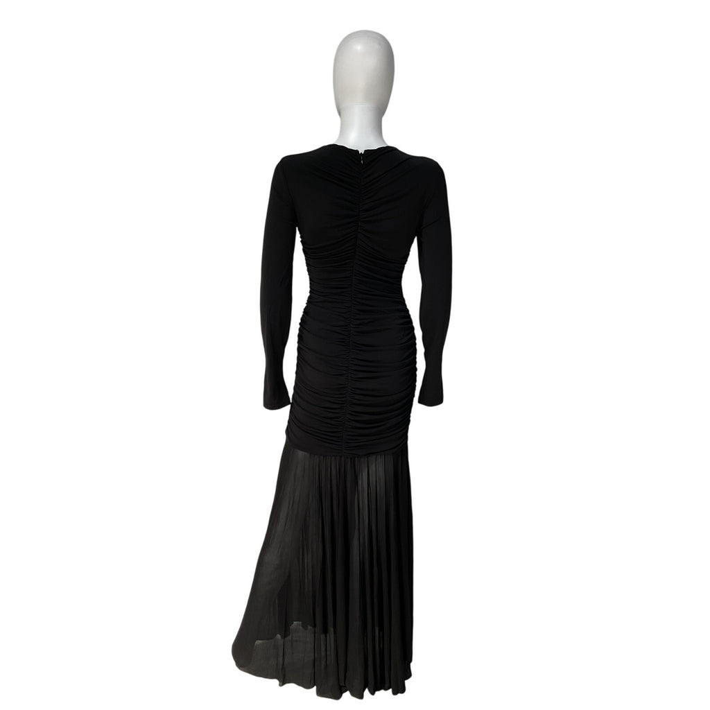 A.L.C. 'Fawn' Black Rayon Ruched Mesh Maxi Dress Size M