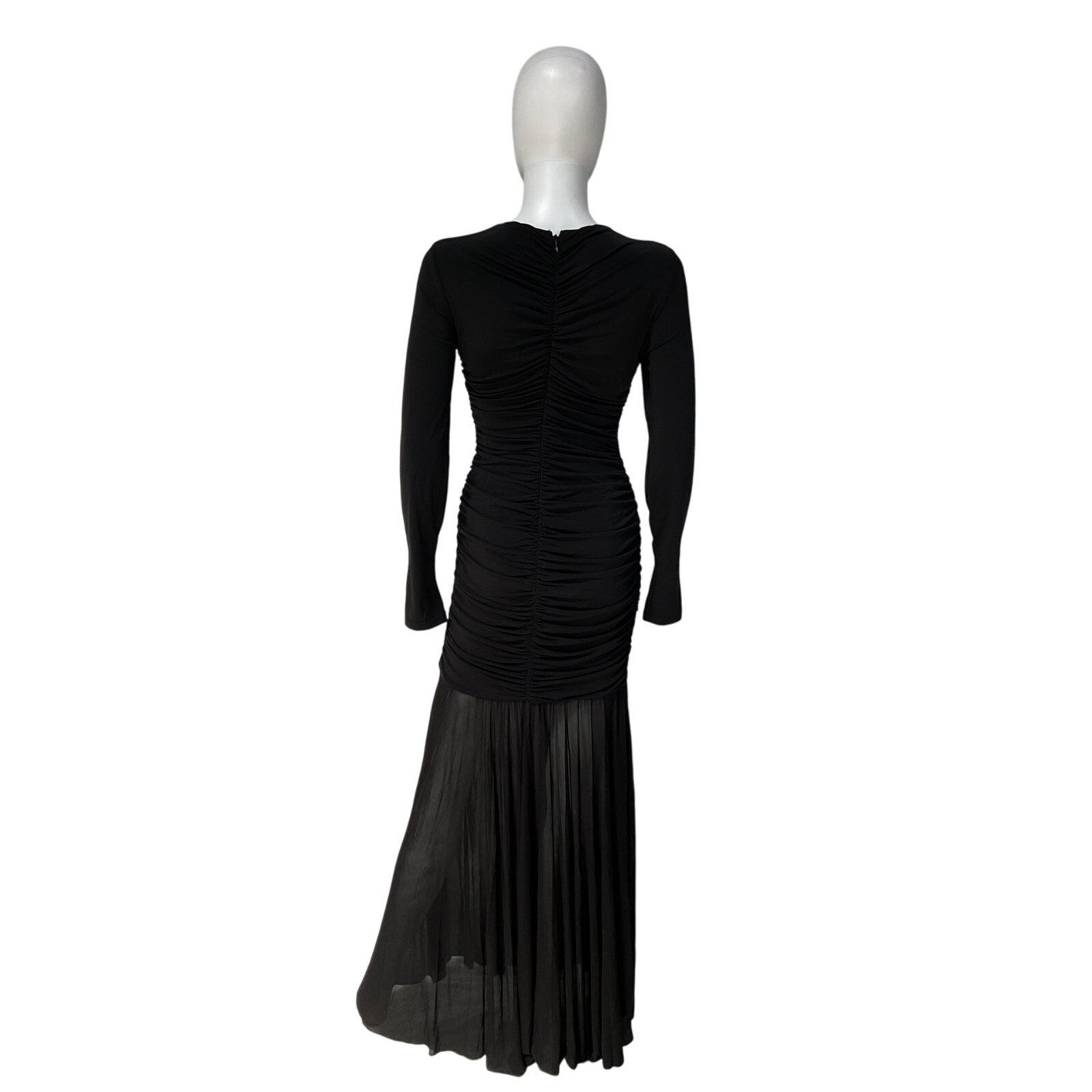 A.L.C. 'Fawn' Black Rayon Ruched Mesh Maxi Dress Size M