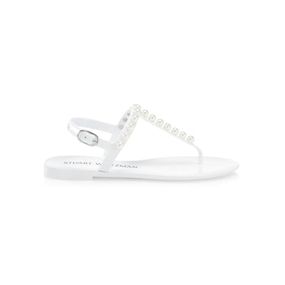Stuart Weitzman Pearl Embellished White Goldie Thong Sandals Size 7