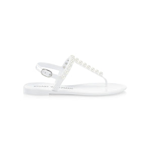 Stuart Weitzman Pearl Embellished White Goldie Thong Sandals Size 7