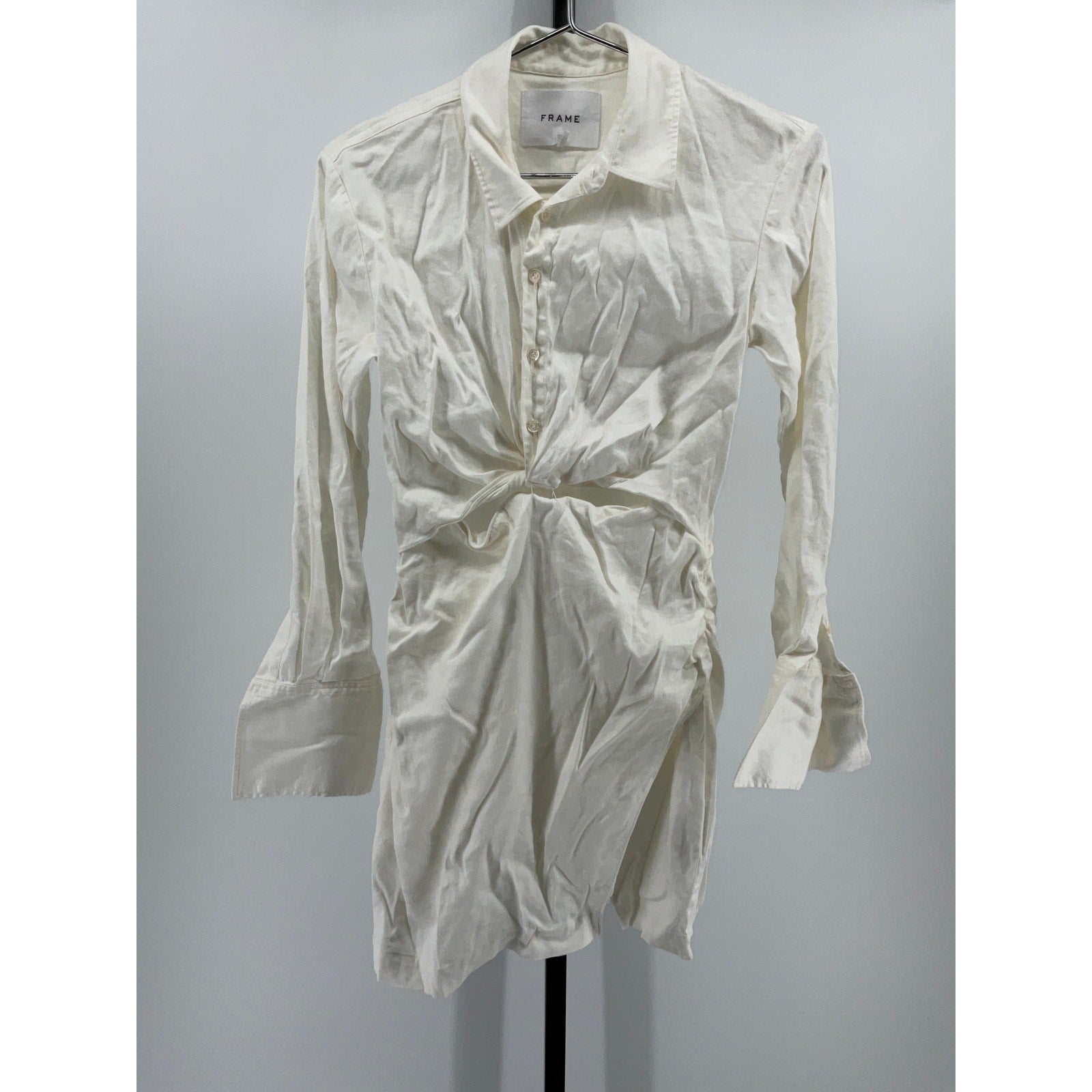 Frame Long Sleeve Mini 'Twist' White Lyocell Dress Size S