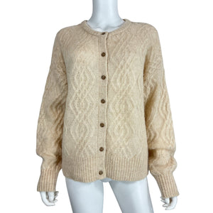 Jenni Kayne Cozy Beige Cable Crewneck Cardigan Size M