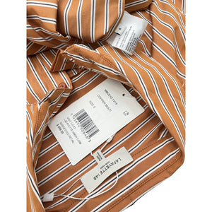 Lafayette 148 Tailored Brown Striped Button-Front Tunic Shirt Size S