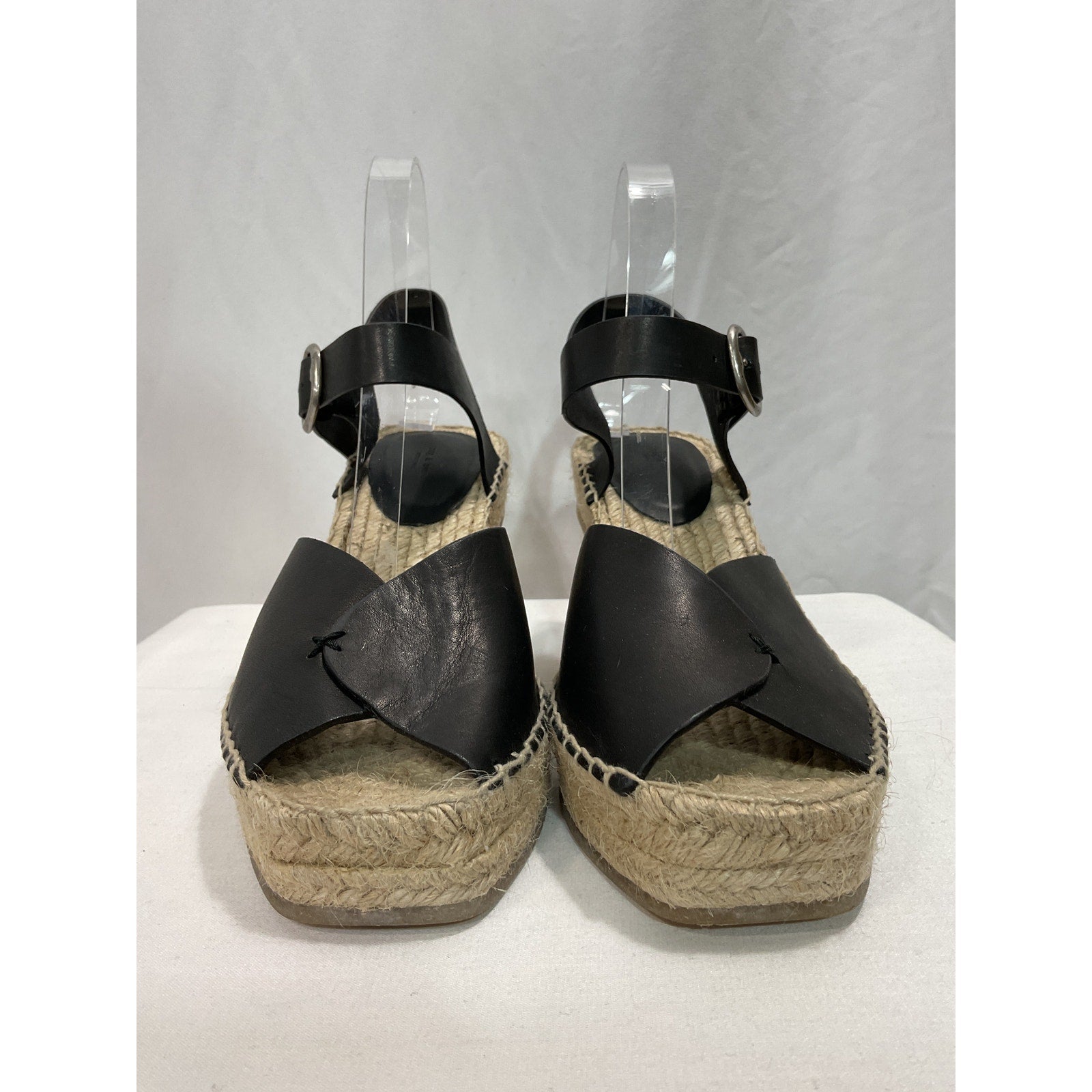 Rag & Bone 'Santiago' Black Leather Espadrille Peep Toe Platform Wedge Sandal Size 9.5