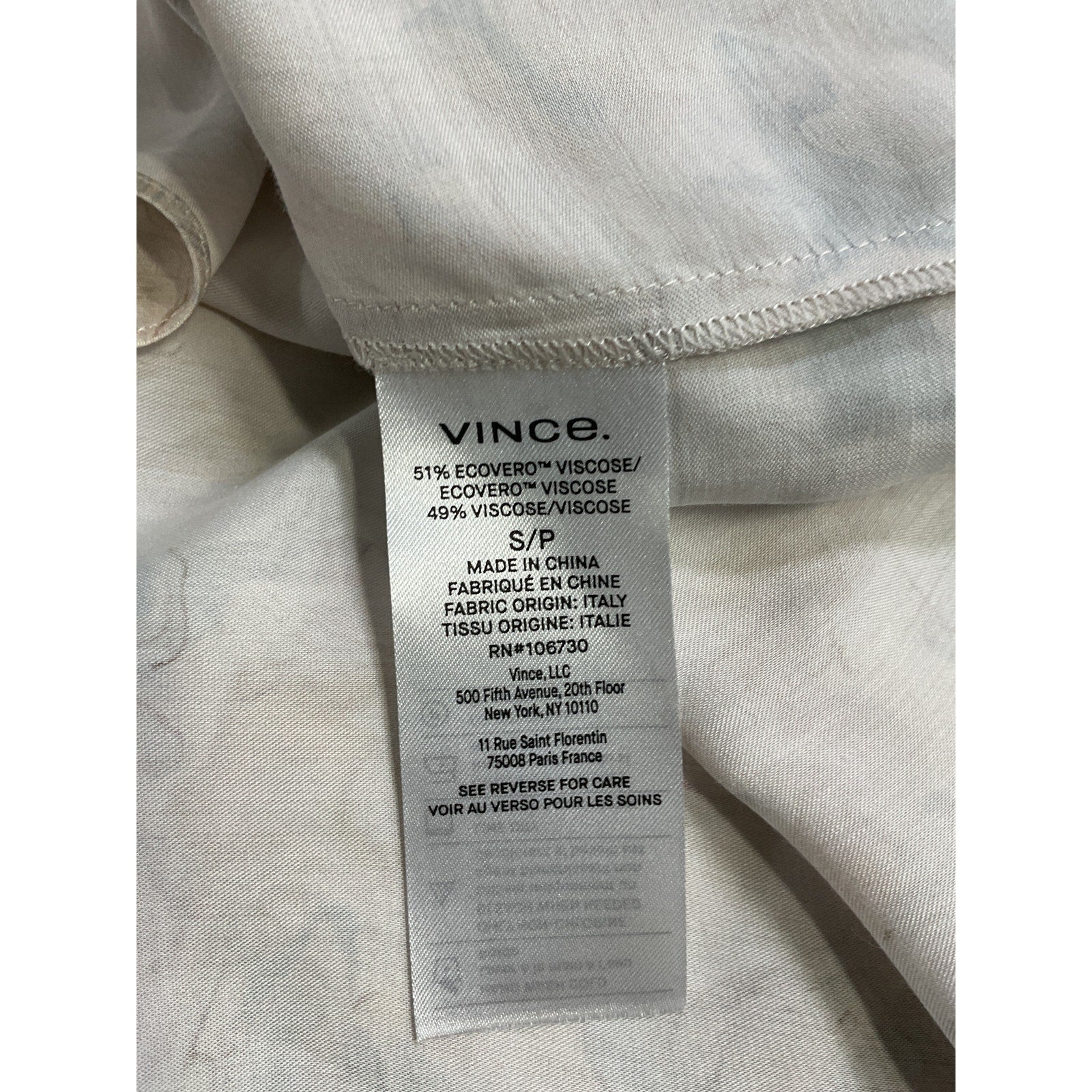 Vince 'Relaxed' Blue Long Sleeve Marbled Blouse Size S