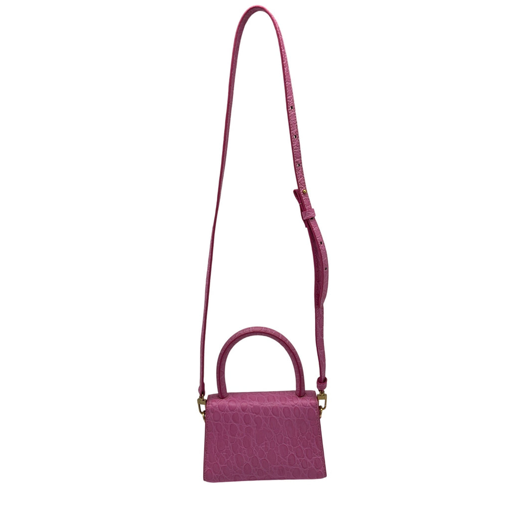 By Far Mini Pink Leather Croc-Embossed Shoulder Bag