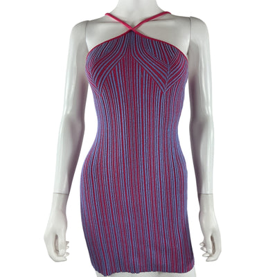 Anna Quan Ribbed Red And Blue Tanesha Mini Dress Size 6