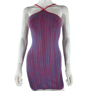 Anna Quan Ribbed Red And Blue Tanesha Mini Dress Size 6