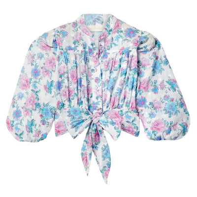 Loveshackfancy Cropped White & Pink Triste Shirt Size M