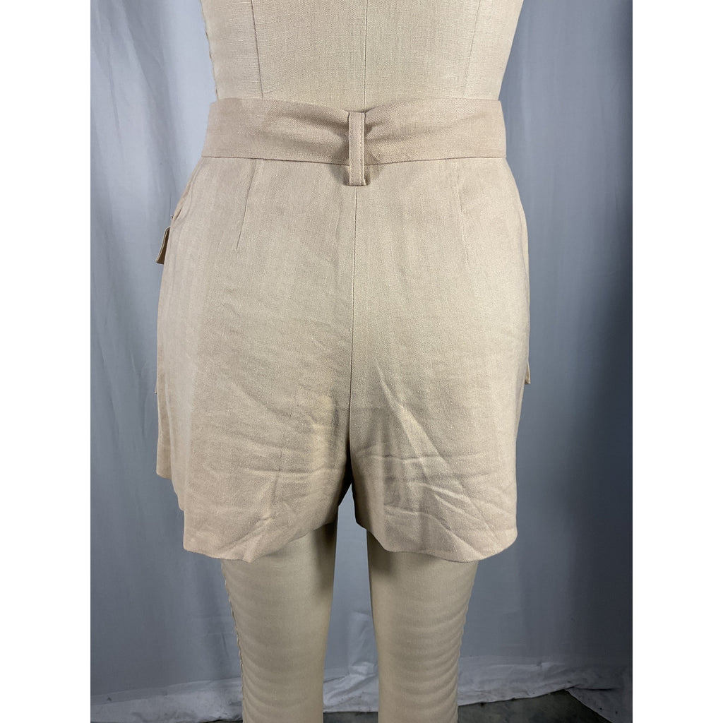 Maje 'Asymmetric' Tan Linen Blend Cargo Shorts Size 1