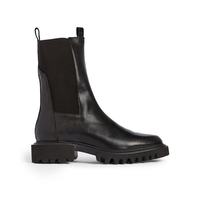 Allsaints Sleek Black Hallie Stretch Mid Calf Boots Size 8