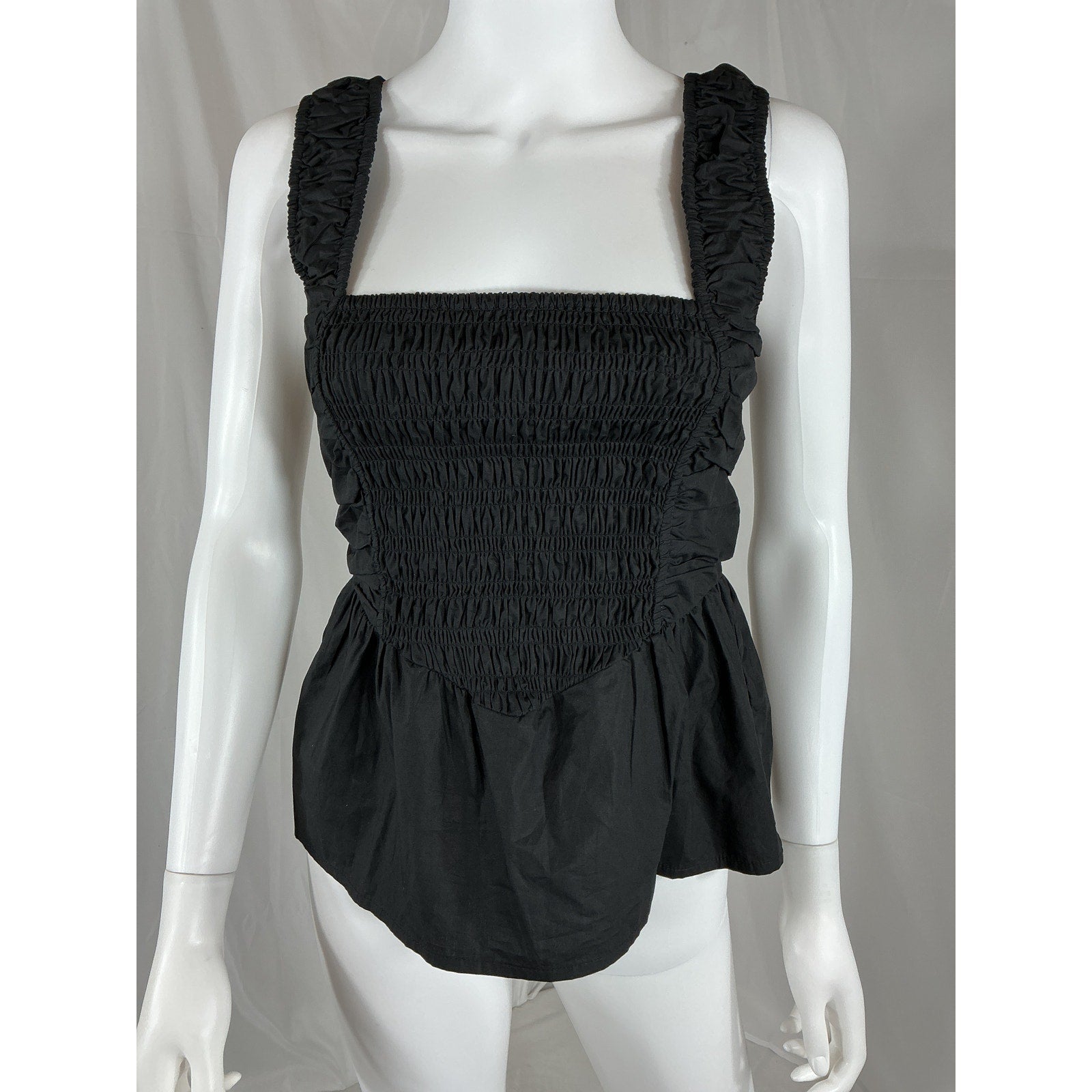 Ganni Black Cotton Poplin Smock Strap Blouse Size 36