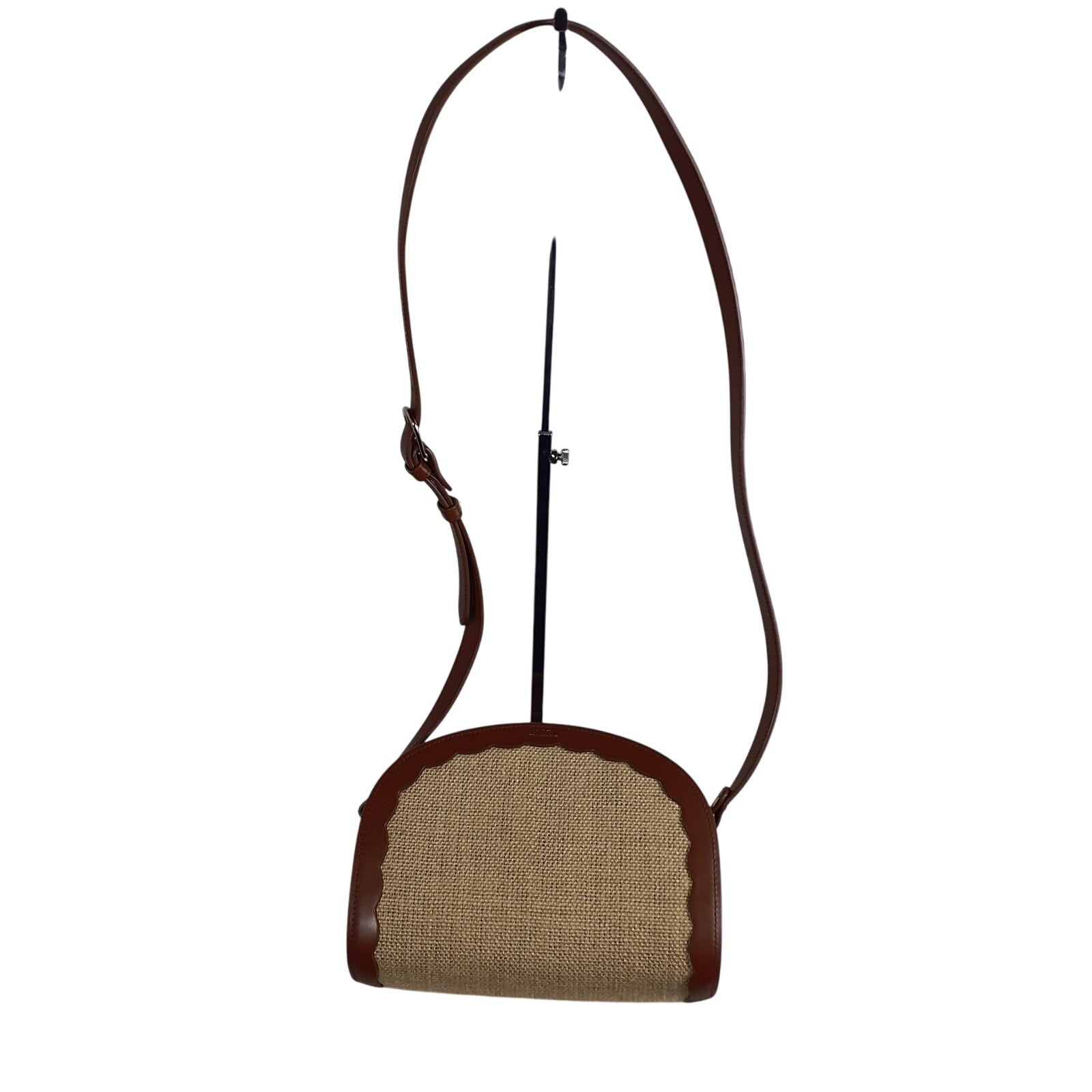 A.P.C. 'Demi-Lune' Tan Leather Jute Shoulder Bag