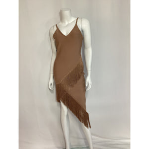 Elliatt 'Claire' Tan Asymmetric Fringe Dress Size S
