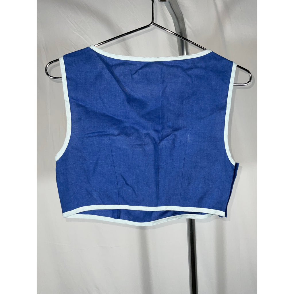 Matthew Bruch Bound Cutout Blue Linen Crop Top Size M