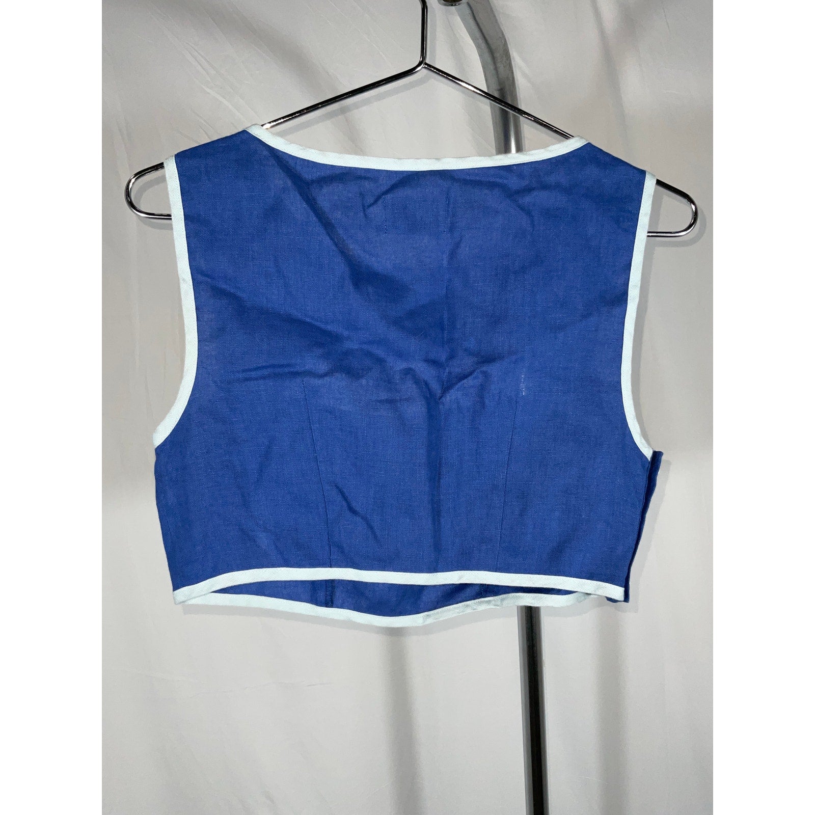 Matthew Bruch Bound Cutout Blue Linen Crop Top Size M