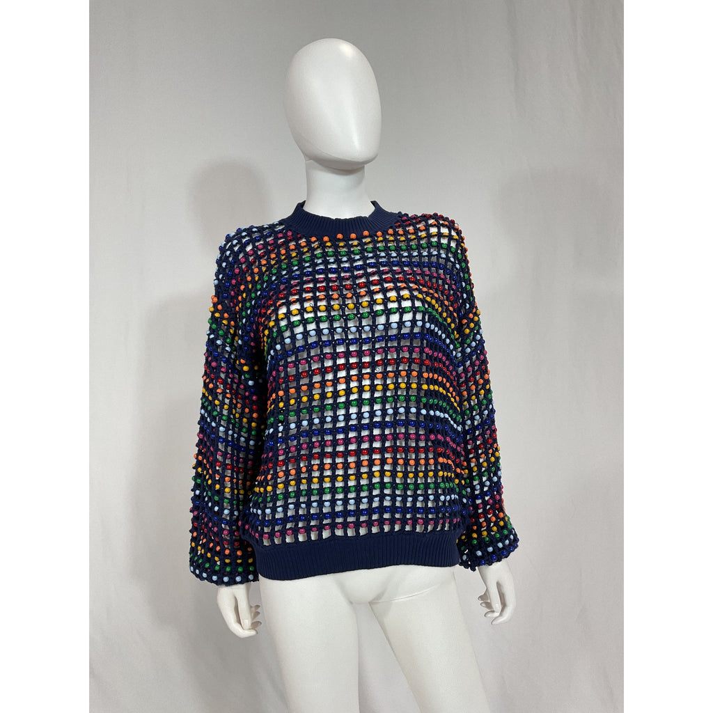 Anthropologie 'Farm Rio Topanga' Beaded Blue  Sweater Size XS
