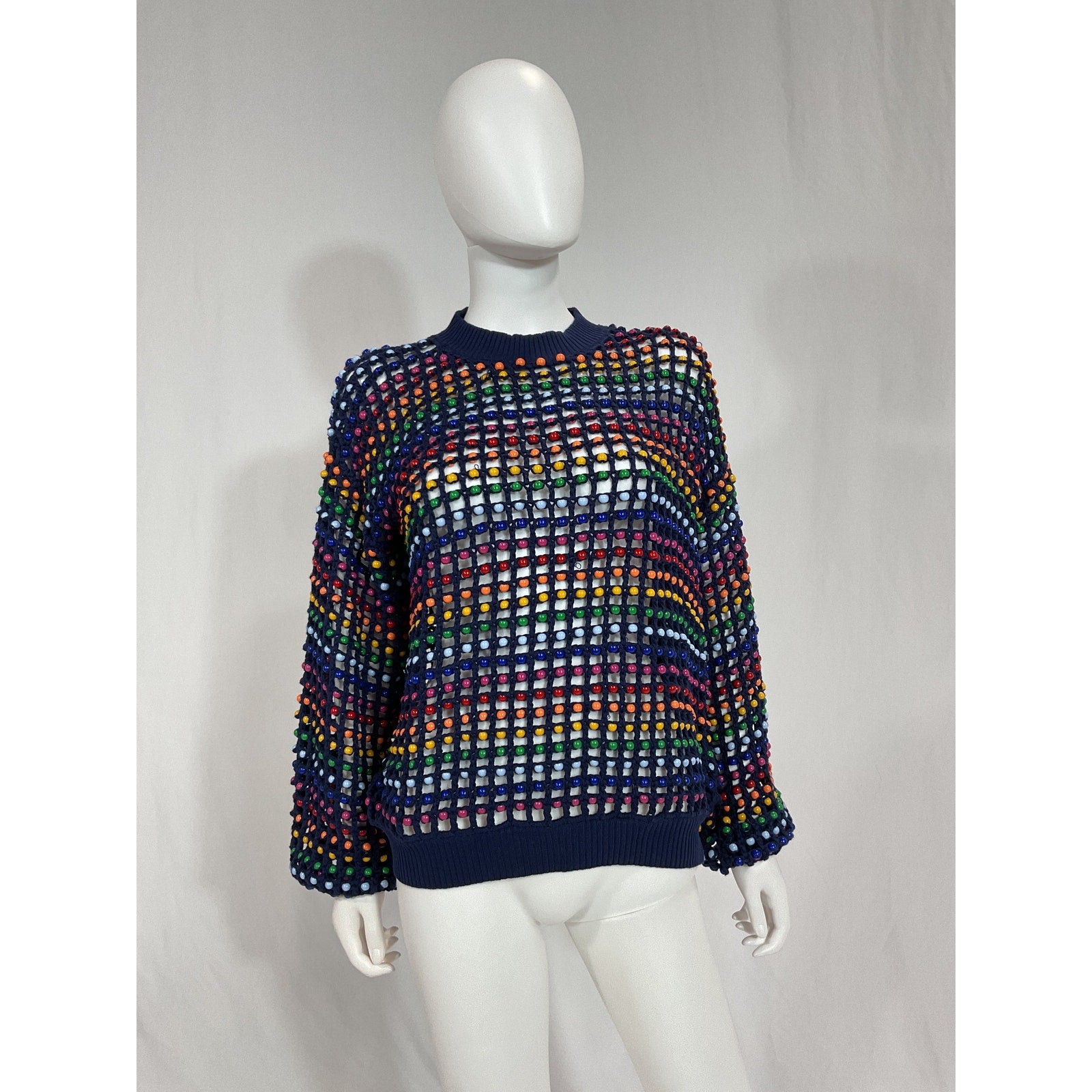 Anthropologie 'Farm Rio Topanga' Beaded Blue  Sweater Size XS