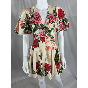 Hemant And Nandita Cream Floral Cotton Short Dress Size XS