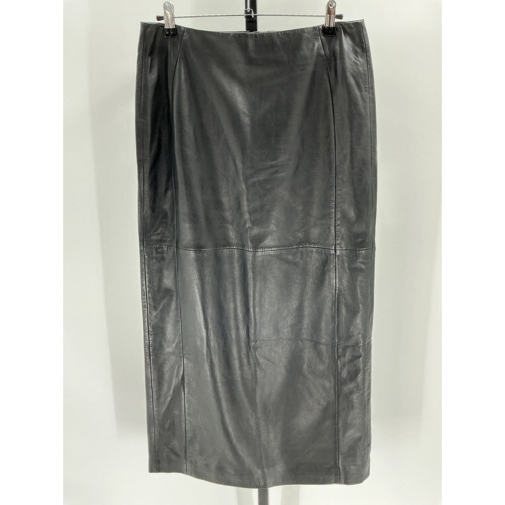 Lamarque 'Tyra' Black Leather Column Midi Skirt Size M