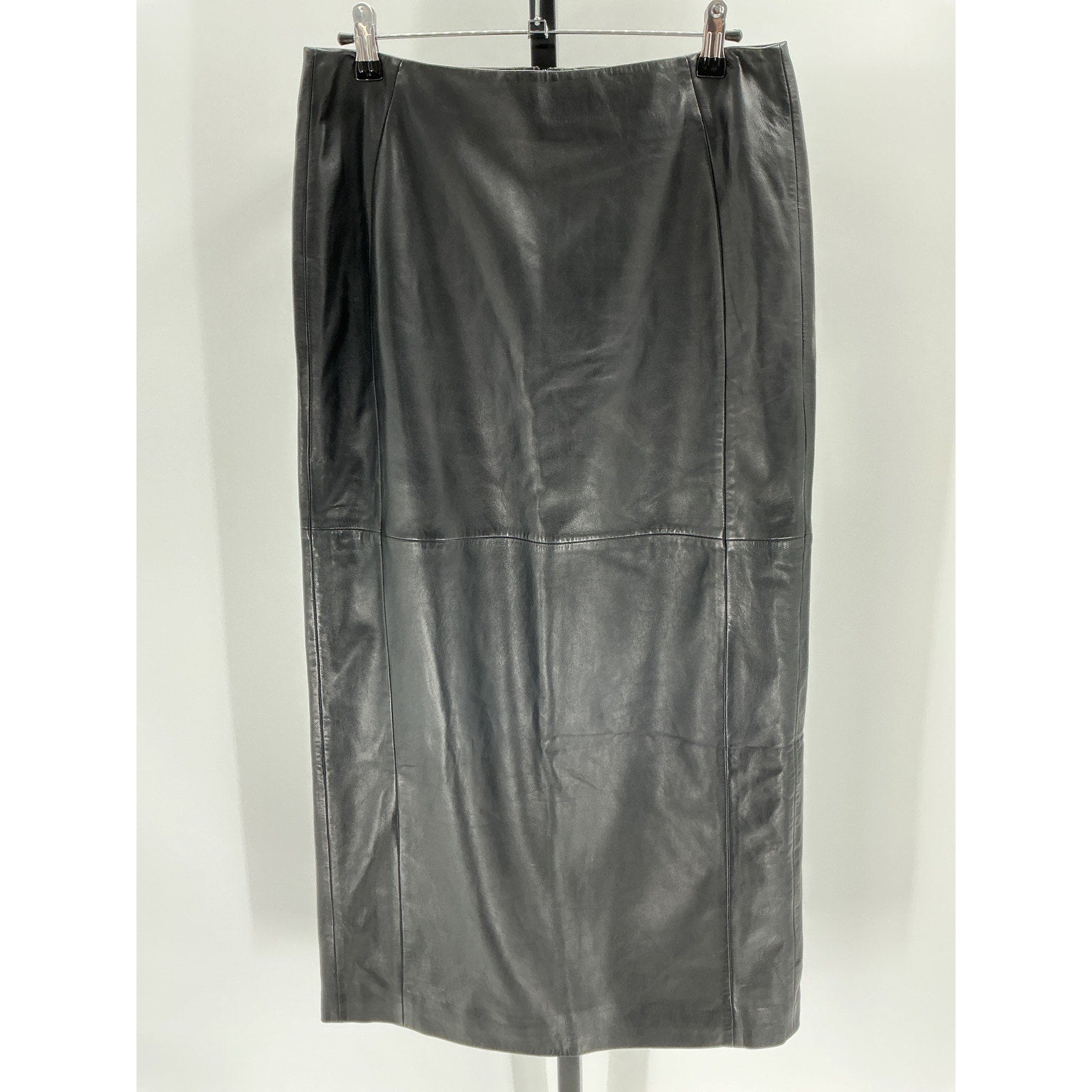 Lamarque 'Tyra' Black Leather Column Midi Skirt Size M