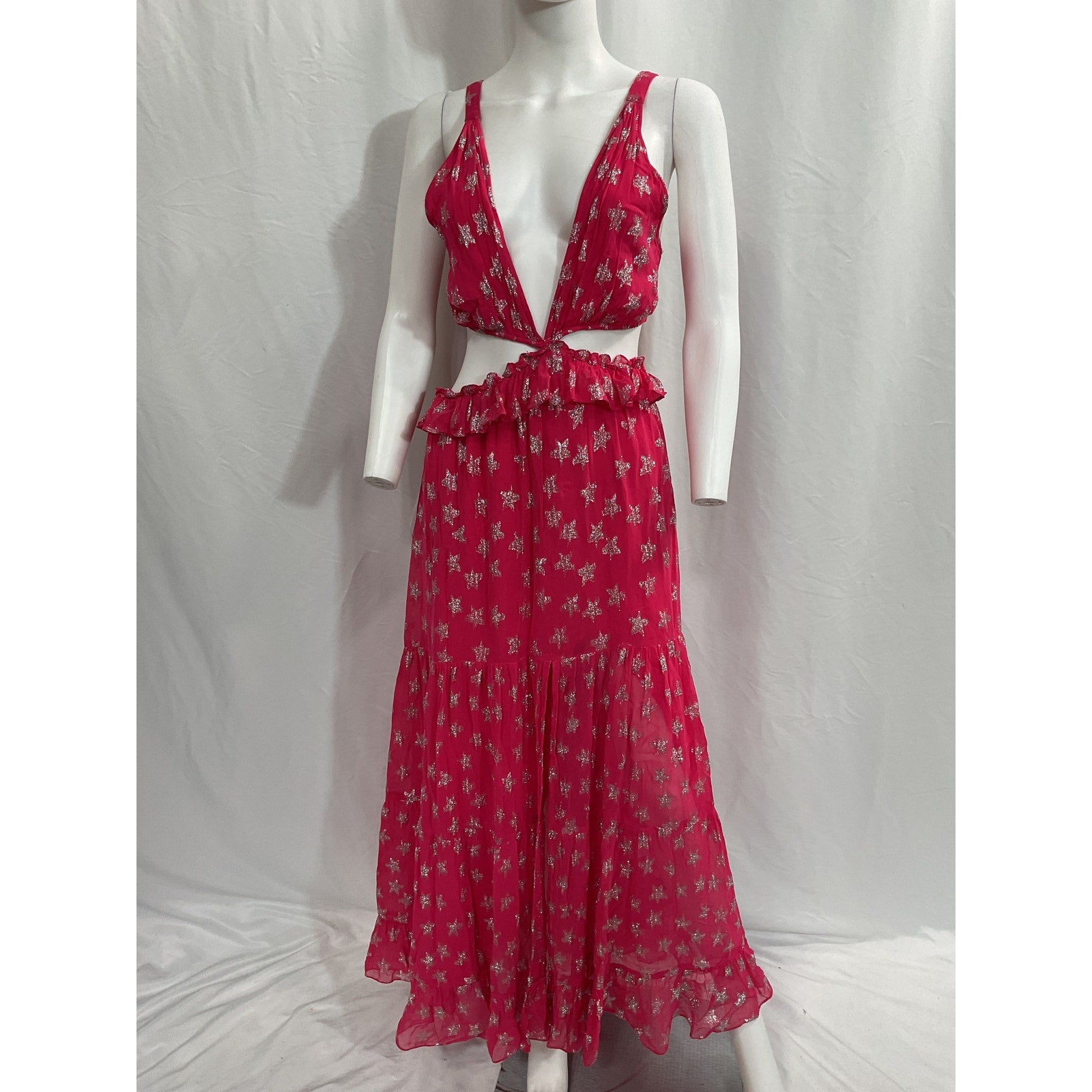 Rococo Sand 'Vega' Pink Georgette Metallic Star Maxi Dress Size M