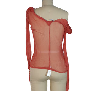Christopher Esber Sheer Red Veiled Off Shoulder Size 12 Top
