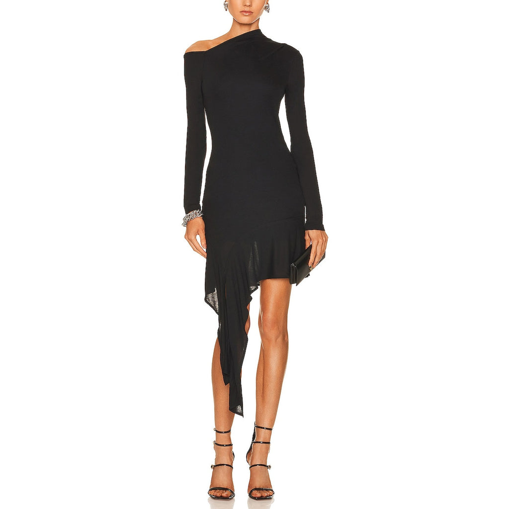 Helmut Lang 'Scala' Black Viscose Drape Mini Dress Size S