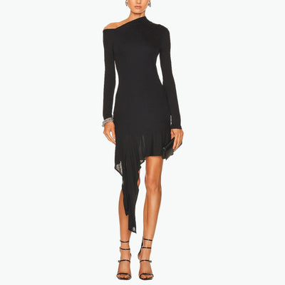 Helmut Lang 'Scala' Black Viscose Drape Mini Dress Size S
