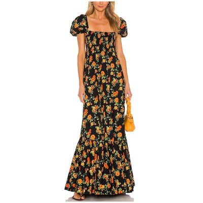 Caroline Constas Romantic Black Multi Vacation Floral Gianna Dress Size S