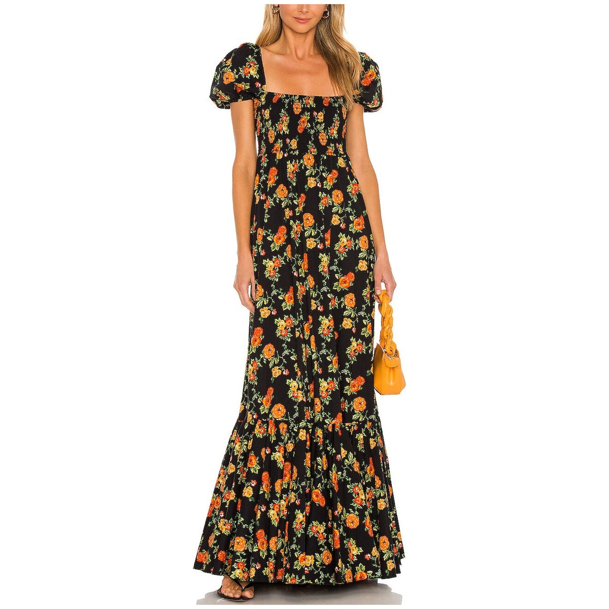 Caroline Constas Romantic Black Multi Vacation Floral Gianna Dress Size S
