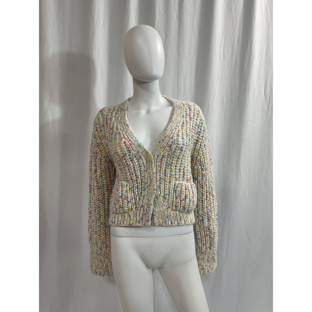 Loveshackfancy 'Meli' White V Neck Cotton Cardigan Size M
