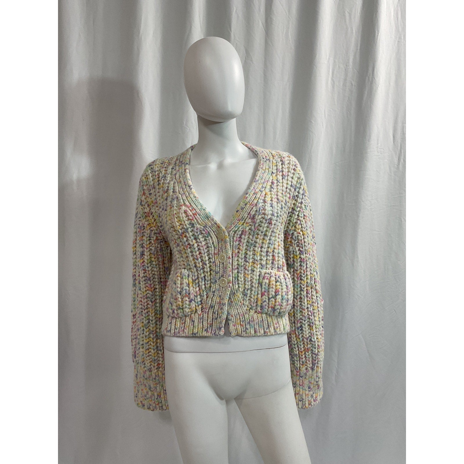 Loveshackfancy 'Meli' White V Neck Cotton Cardigan Size M