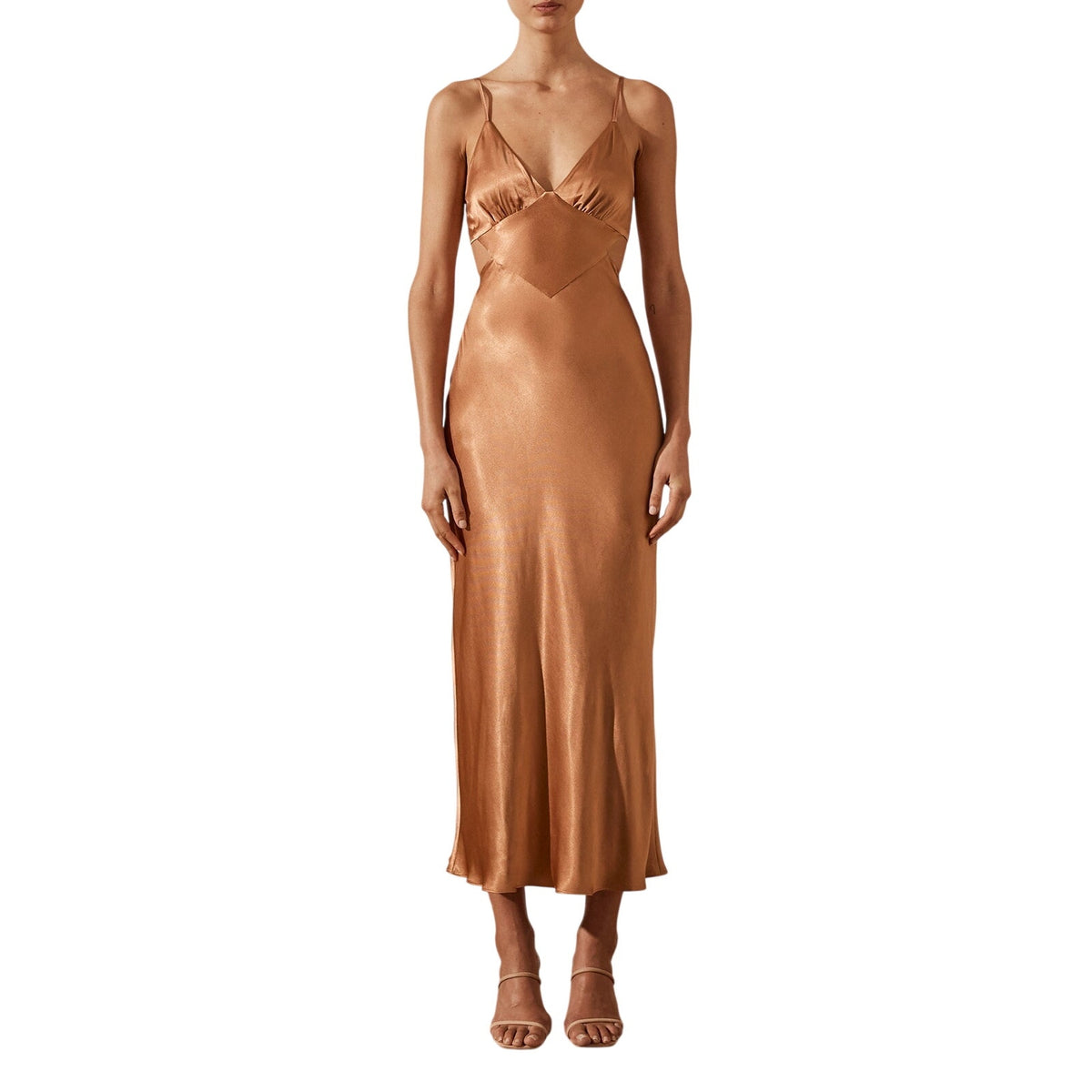 Shona Joy Satin Brown La Lune Dress Size 8