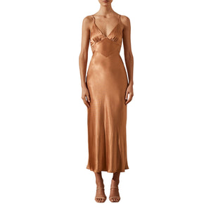 Shona Joy Satin Brown La Lune Dress Size 8