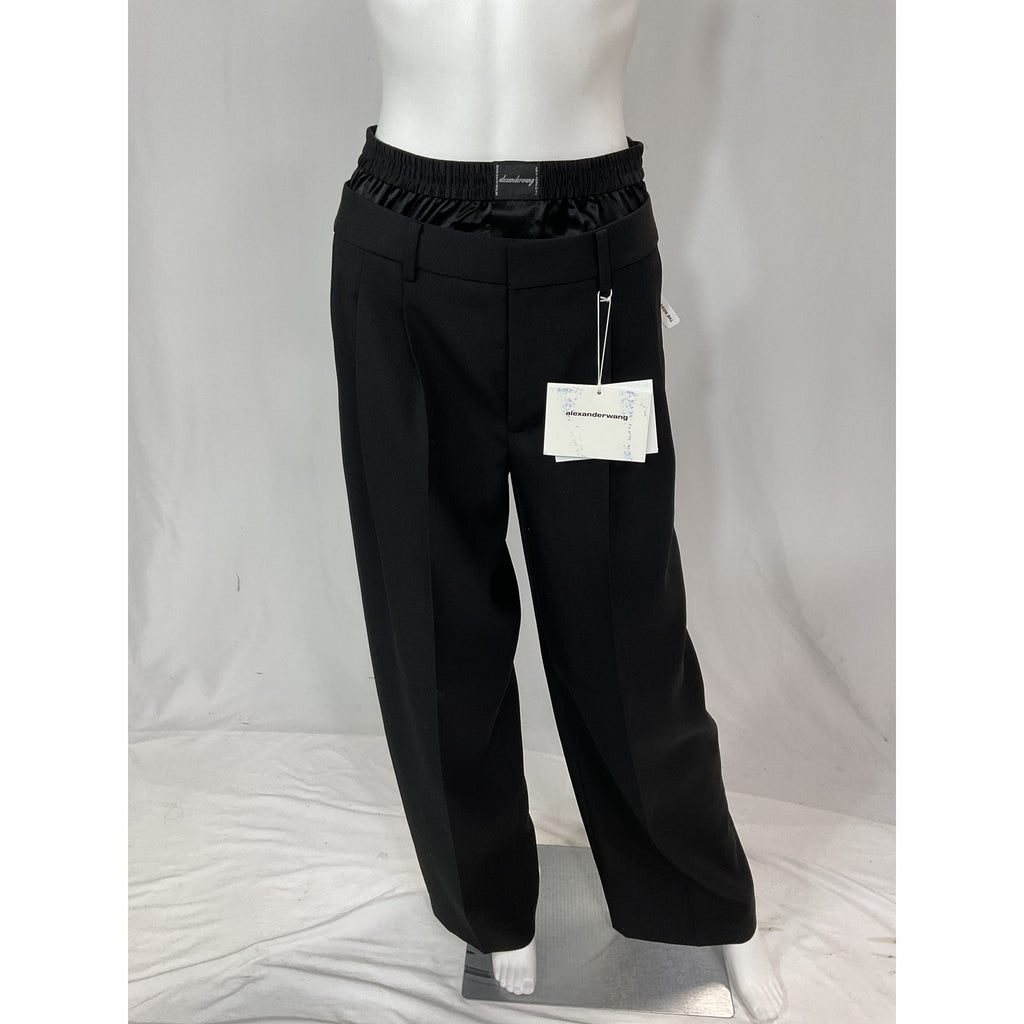Alexander Wang Low Rise Black Wool Blend Wide Leg Boxer Trouser Size 4 - NWT