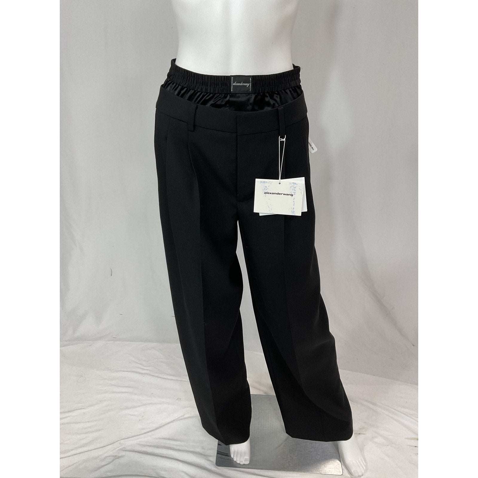 Alexander Wang Low Rise Black Wool Blend Wide Leg Boxer Trouser Size 4 - NWT