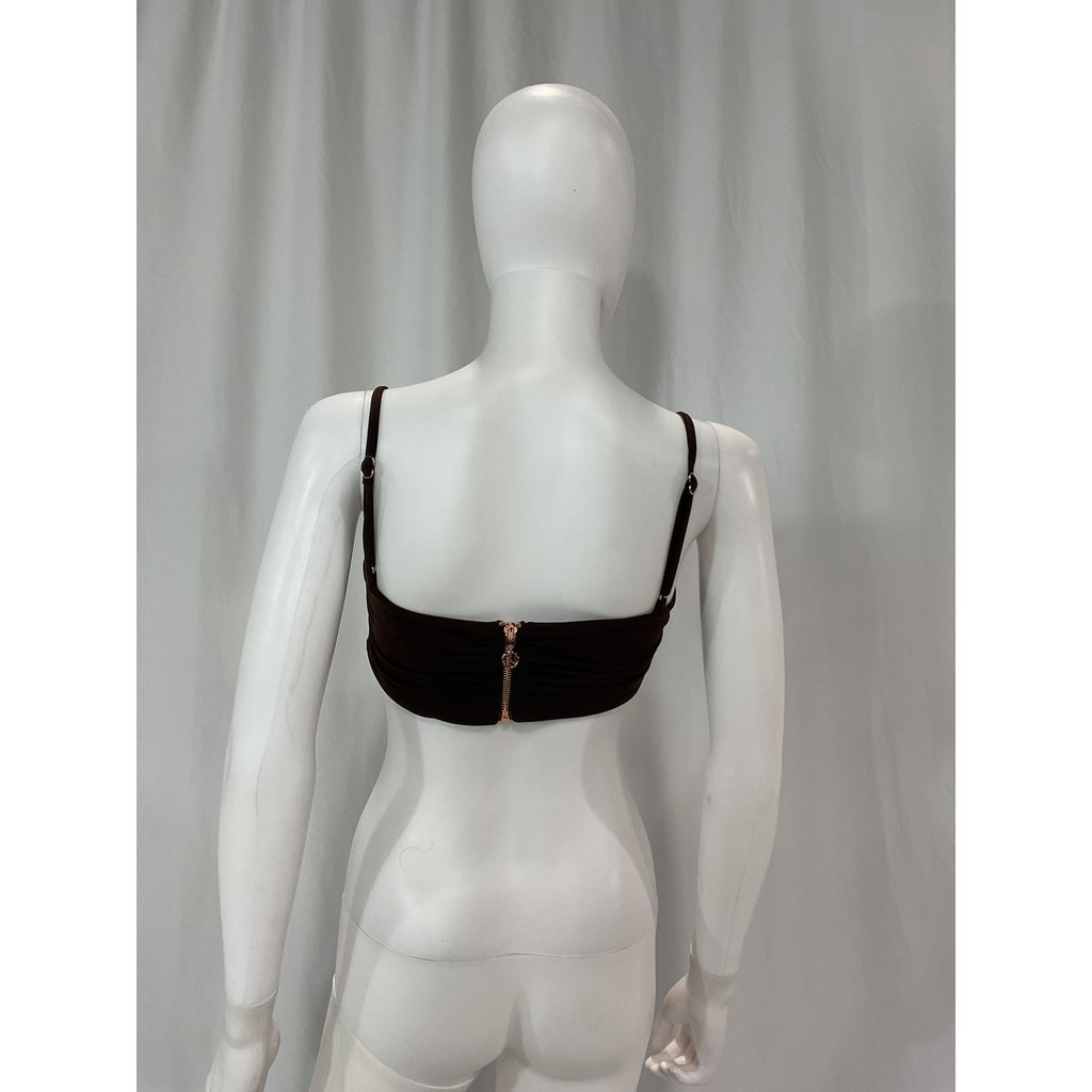 Nookie 'Aria' Brown Crepe Crop Top Size XS
