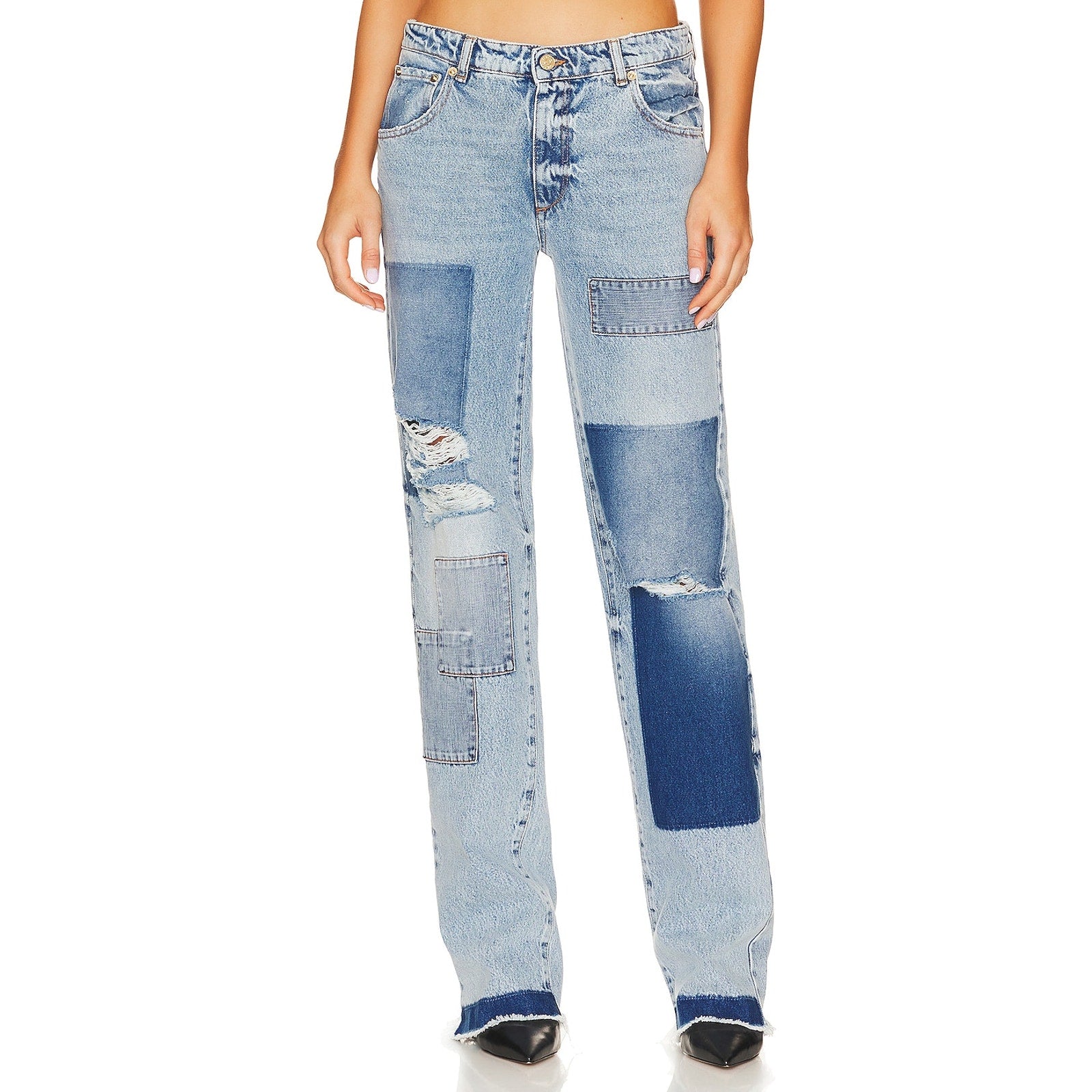 Ser.O.Ya 'Heidi' Blue Straight Leg Patch Denim Jean Size 26