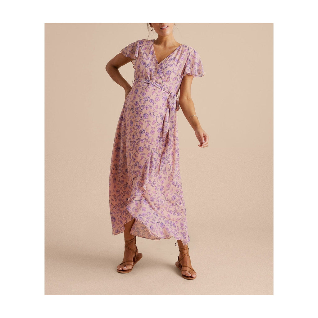 Hatch x  'A Pea In The Pod' Pink Flutter Sleeve Faux Wrap Dress Size S
