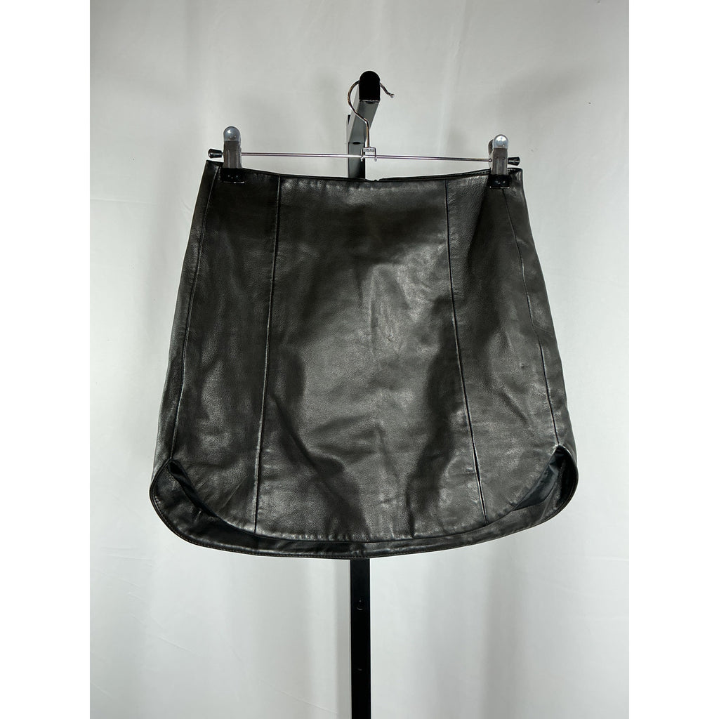 The Sei Baseball Hem Black Lambskin Mini Skirt Size 0