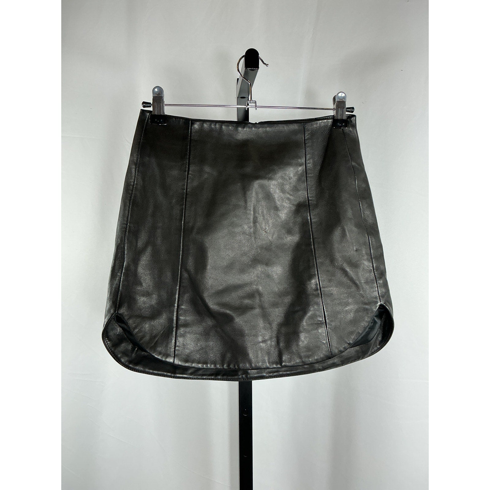 The Sei Baseball Hem Black Lambskin Mini Skirt Size 0
