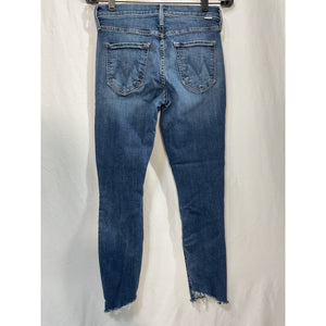 Mother The Stunner Blue Cotton High Waist Frayed Ankle Skinny Denim Jean Size 28
