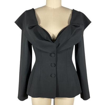Carolina Herrera Elegant Black Stretch Wool Jacket Size 4